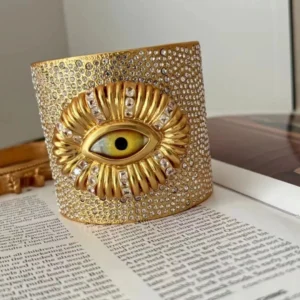 Fashion Trend Retro Literary Heavy Brass Gold-Plated Inlaid Shiny Rhinestone Niche Exaggerated Design Eyes Hundred Bracelet