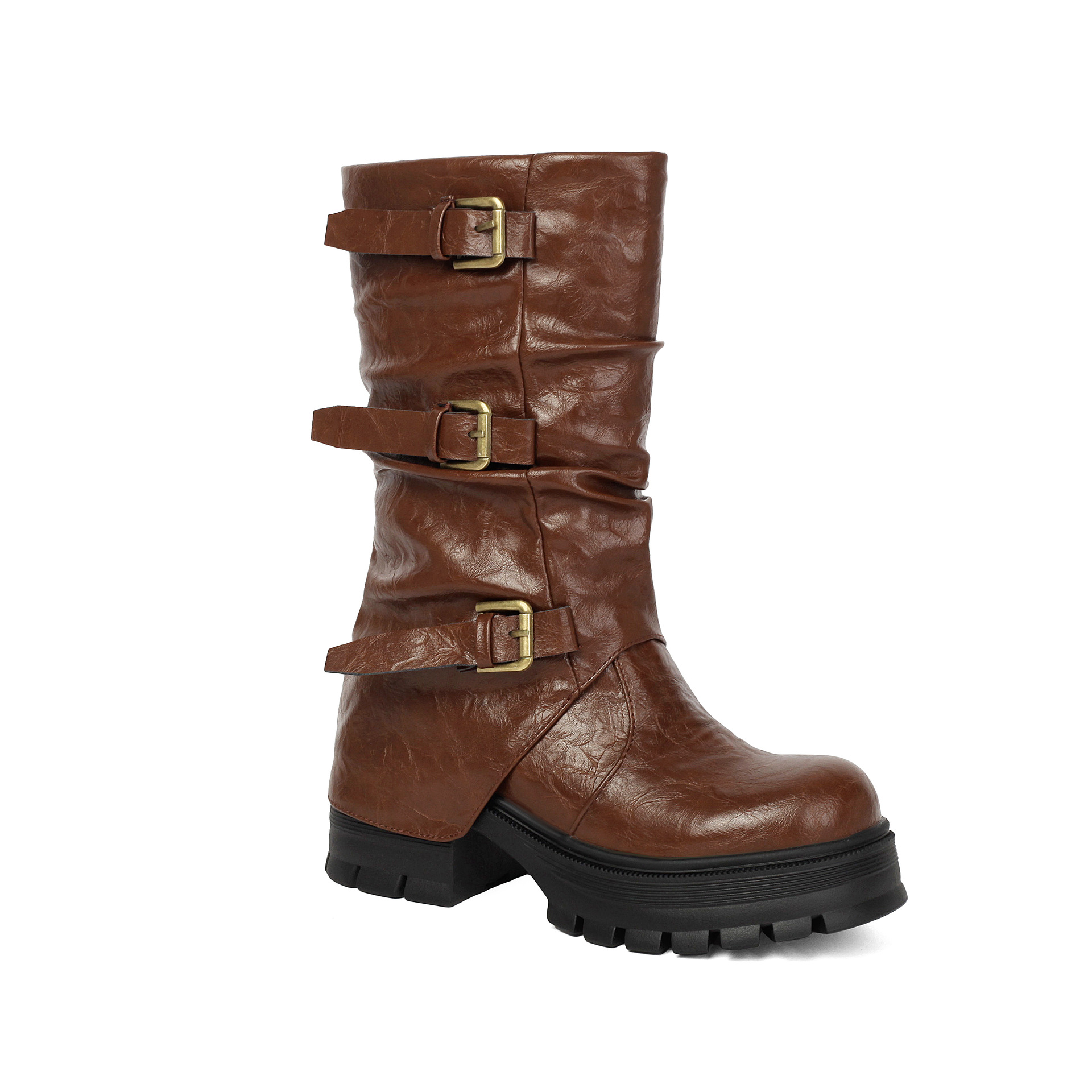 Thick Heel High Heel Women's Short Boots with Belt Buckle Slip-On Tube Boots - Image 7