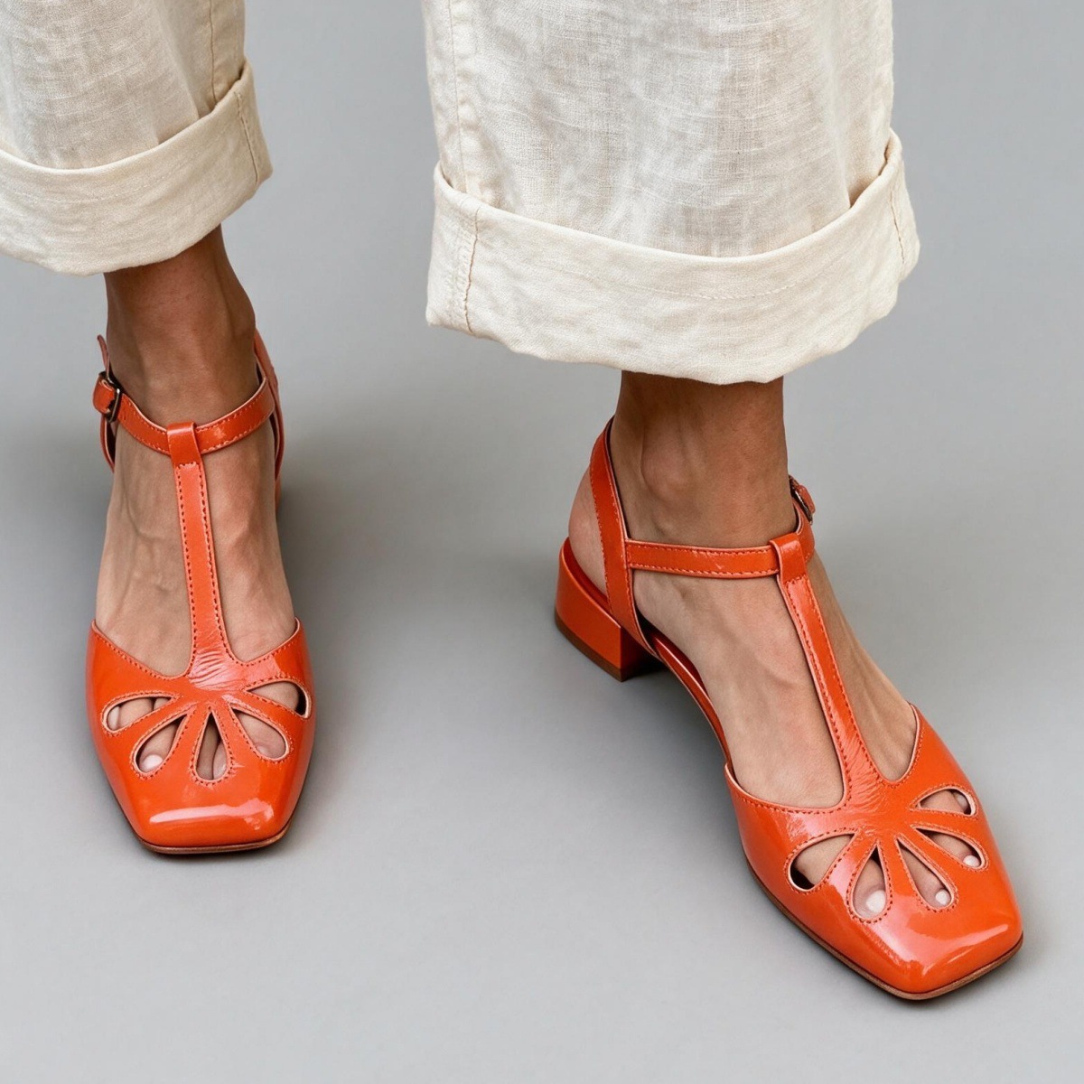 Made to order ships in 3–5 days Retro T-shaped buckle strap Roman hollow sandals for women - Image 3