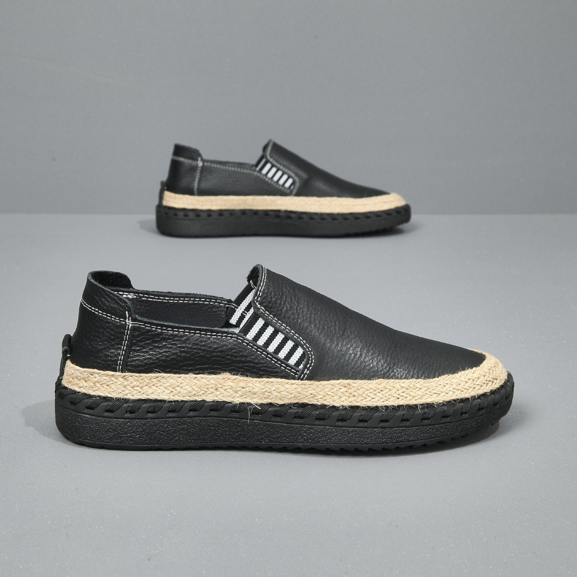 Handmade leather sewn massage shoe toe layer cowhide casual fisherman one foot men's shoes - Image 10