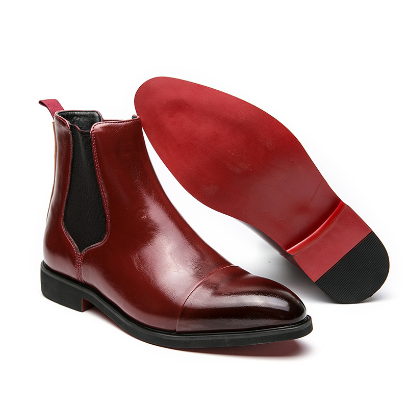 Pointed toe men's boots high top leather shoes red soles Martin boots British casual - Image 6
