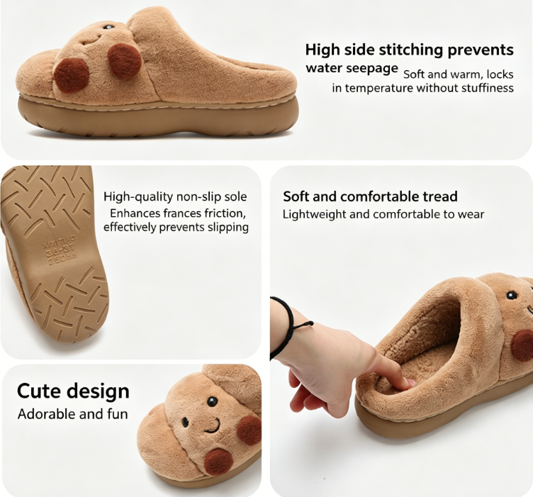 Men's and Women's Winter Cotton Slippers for Home, Couple Cute Croissant Bread - Image 4