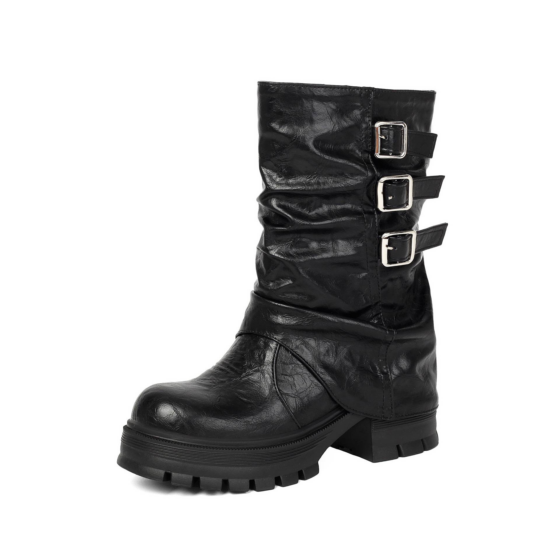 Autumn and winter thick soled high-heeled low cut women's boots with punk style leg cuffs and boots - Image 6