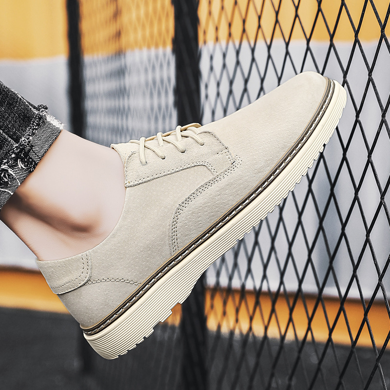 Men's Round Toe Leather Casual Shoes with Front Laces Work Boots Breathable Flat Heel Single Shoes Men's Shoes - Image 4