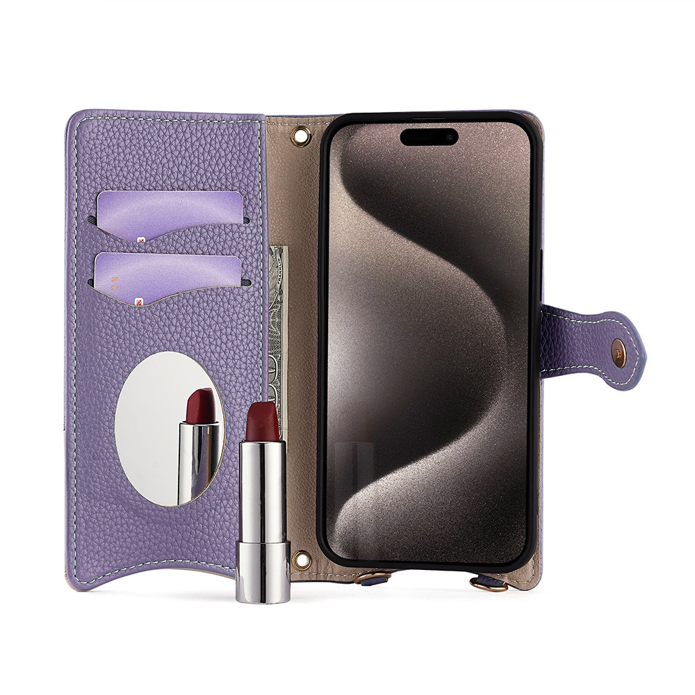 Makeup mirror Apple 17 Promax crossbody phone case suitable for iPhone 15 stand 16 card insertion 13 phone case - Image 3