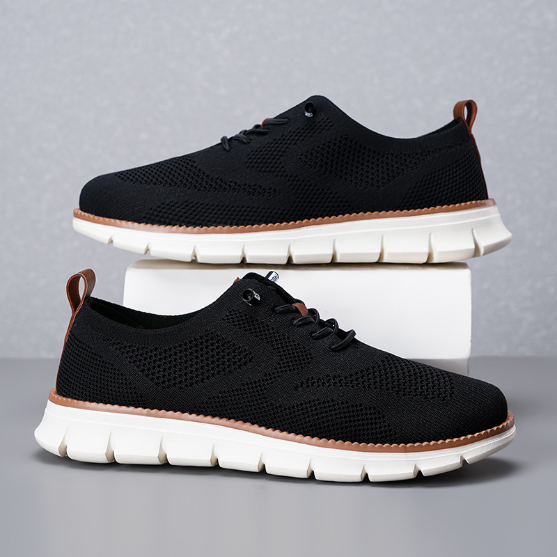 Lightweight lace up casual men's shoes breathable fly woven men's size - Image 4