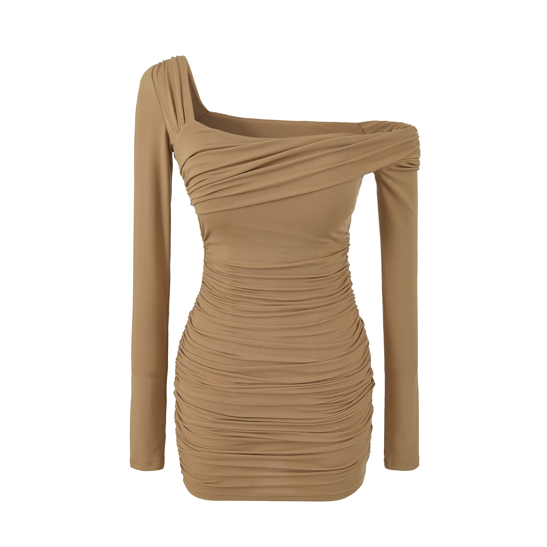 Ruched Off-Shoulder Long Sleeve Slim Fit Bodycon Short Dress - Image 6