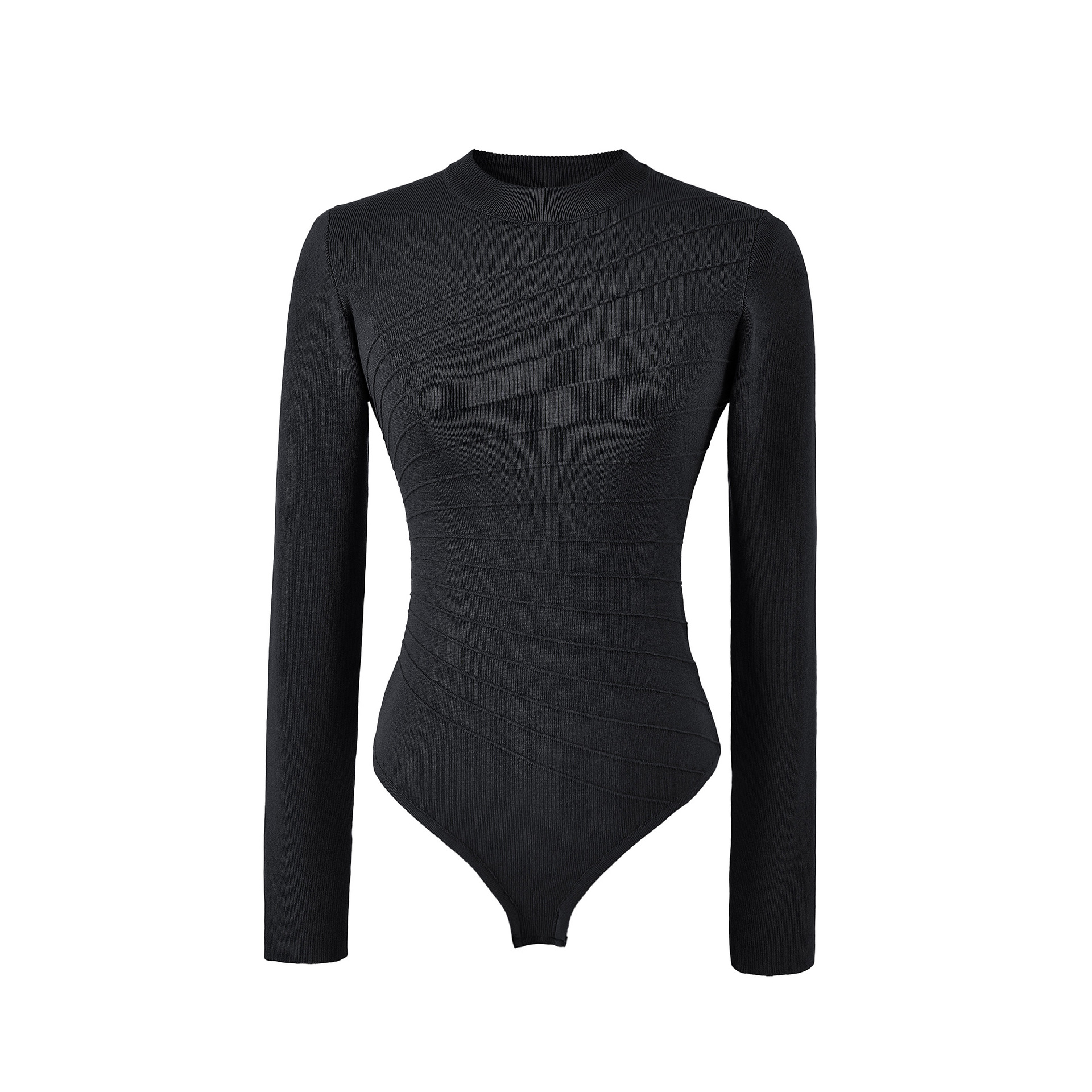 Herringbone Texture Long Sleeve Mock Neck Knit Bodysuit Women Slim Fit Base Layer - Image 7