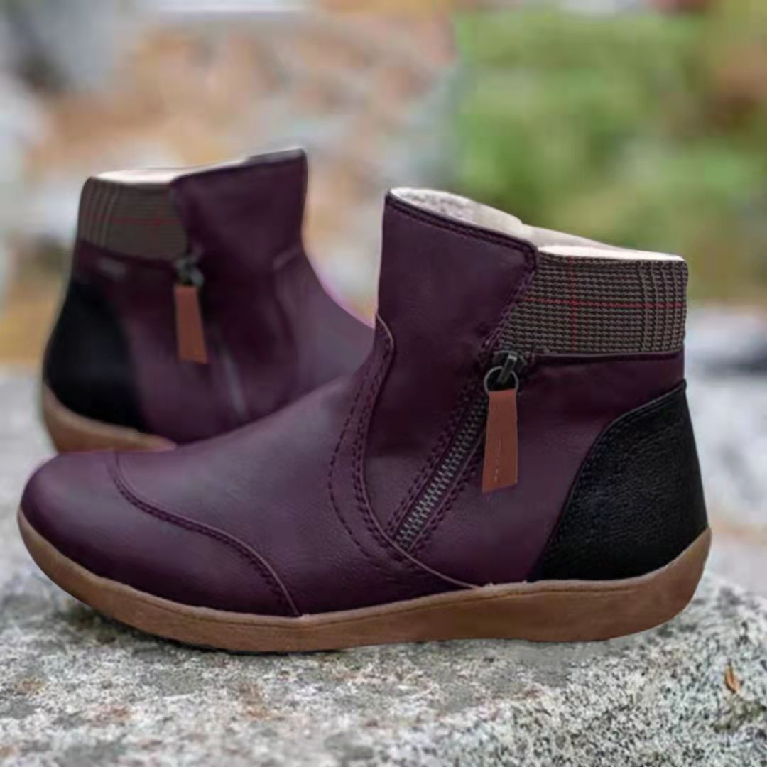 Zipper flat bottom casual snow boots cotton boots thick sole - Image 2