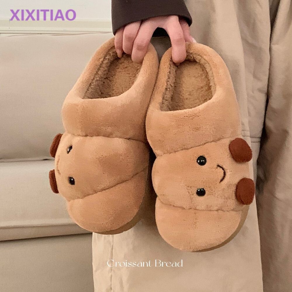 Men's and Women's Winter Cotton Slippers for Home, Couple Cute Croissant Bread - Image 3