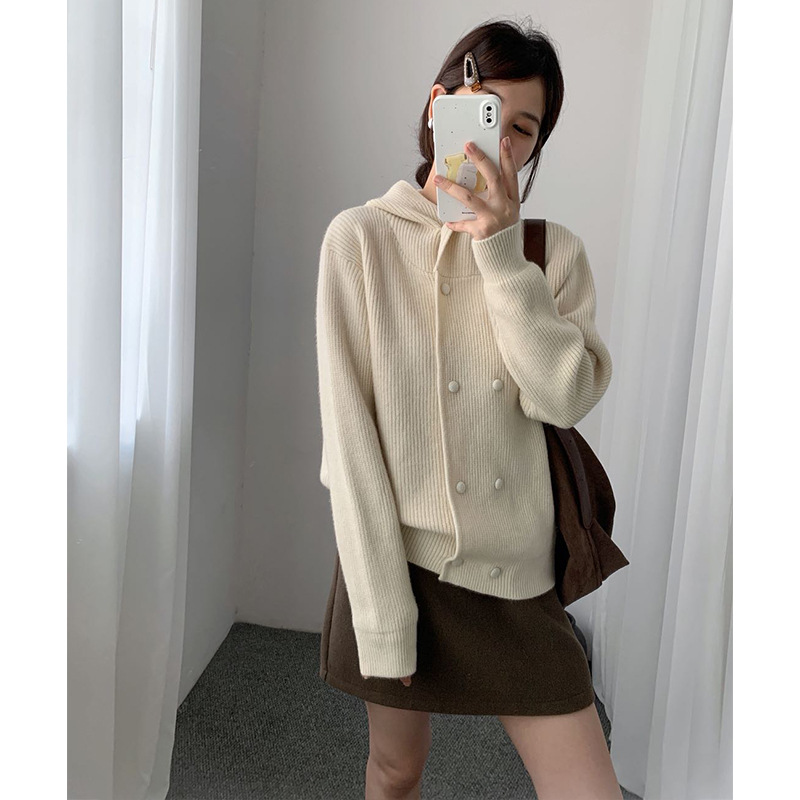 Double breasted hooded loose sweater - Image 2