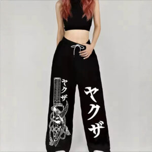 Dark Gothic Skull Print Loose Wide Leg Drawstring Sweatpants