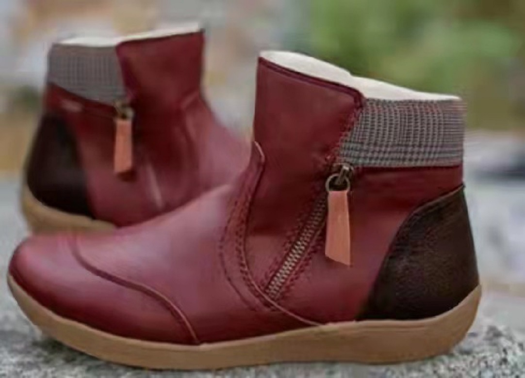 Zipper flat bottom casual snow boots cotton boots thick sole - Image 8