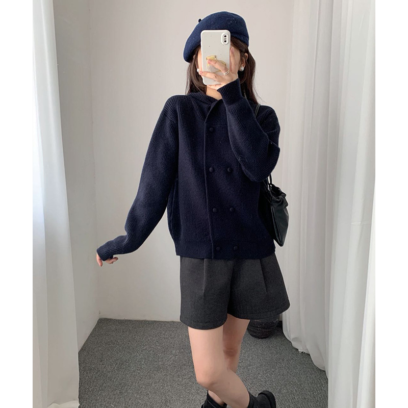 Double breasted hooded loose sweater - Image 7