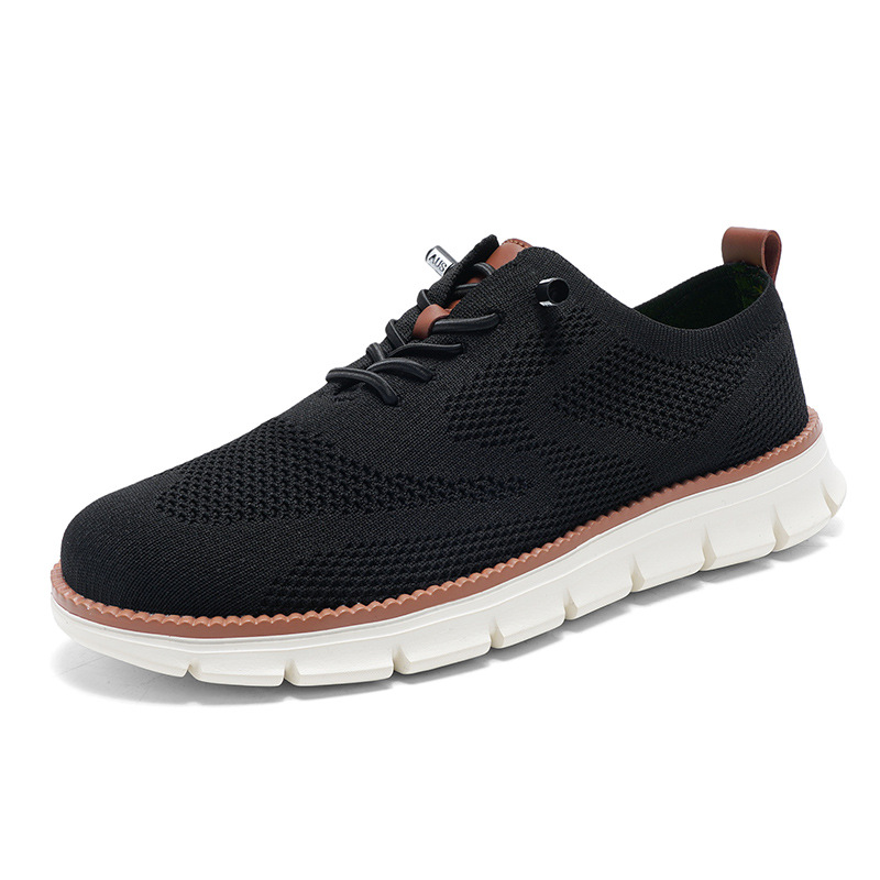Lightweight lace up casual men's shoes breathable fly woven men's size - Image 5