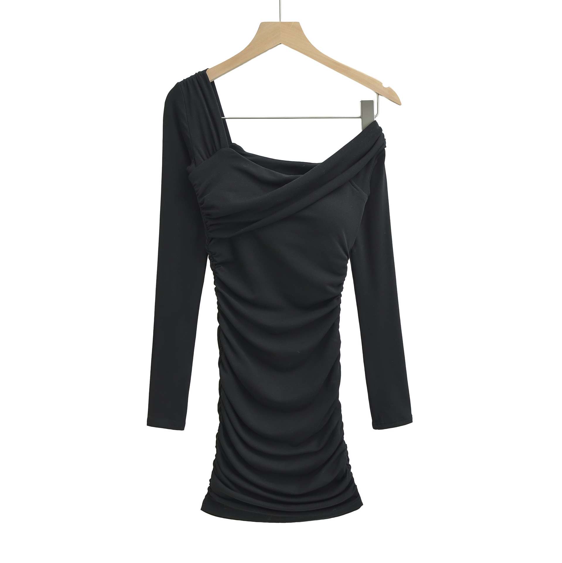 Ruched Off-Shoulder Long Sleeve Slim Fit Bodycon Short Dress - Image 8