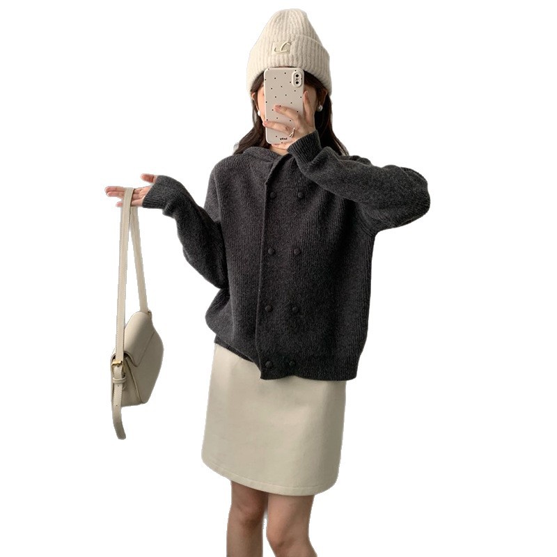 Double breasted hooded loose sweater
