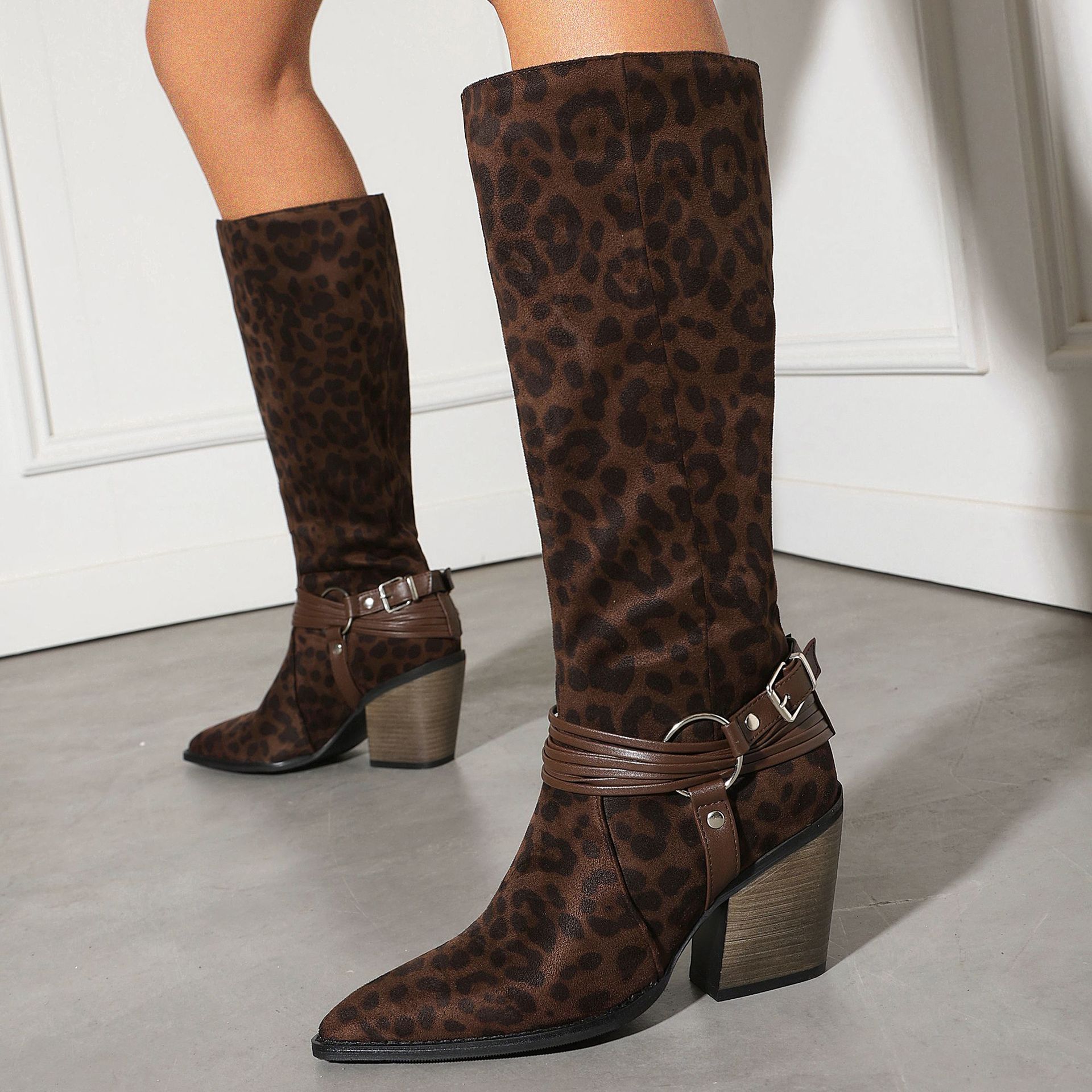 Western Style High Heel Boots for Women, Chunky Heeled, Pointed Toe, Over-the-Knee, Belt Buckle Detail Made to order, ships in 7 days - Image 3