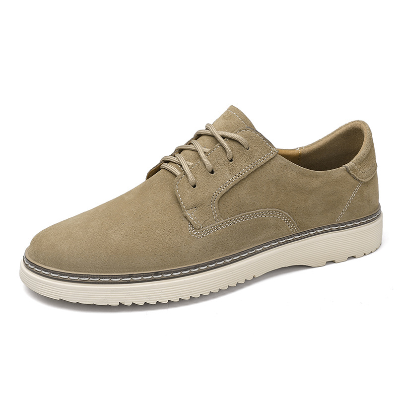 Men's Round Toe Leather Casual Shoes with Front Laces Work Boots Breathable Flat Heel Single Shoes Men's Shoes - Image 6