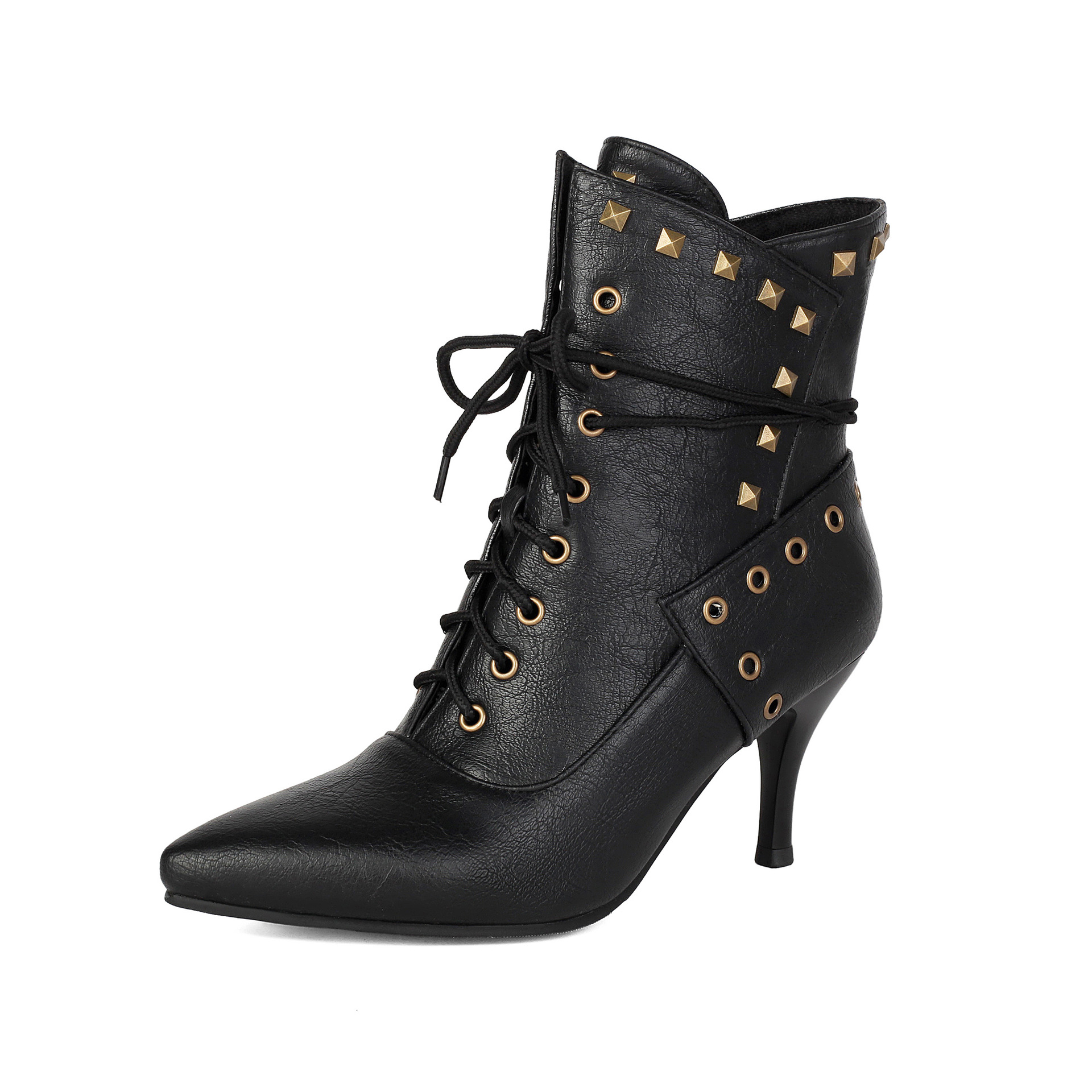Bulk Order Autumn/Winter Large Size Low-Cut Boots Pointed Toe Studs Front Lace-Up Martin Boots for Women Made to order, ships in 7 days - Image 5