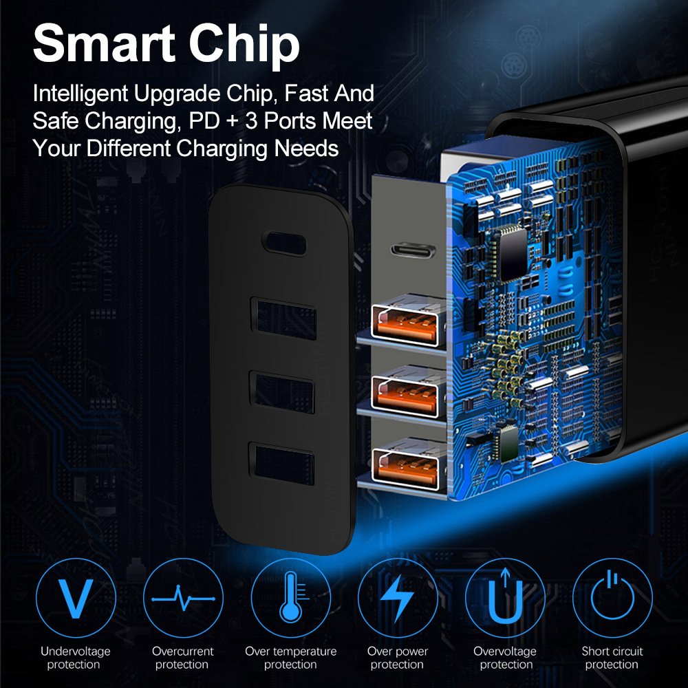 3USB+PD Type-C mobile phone charger with multiple USB ports, travel charging head - Image 4