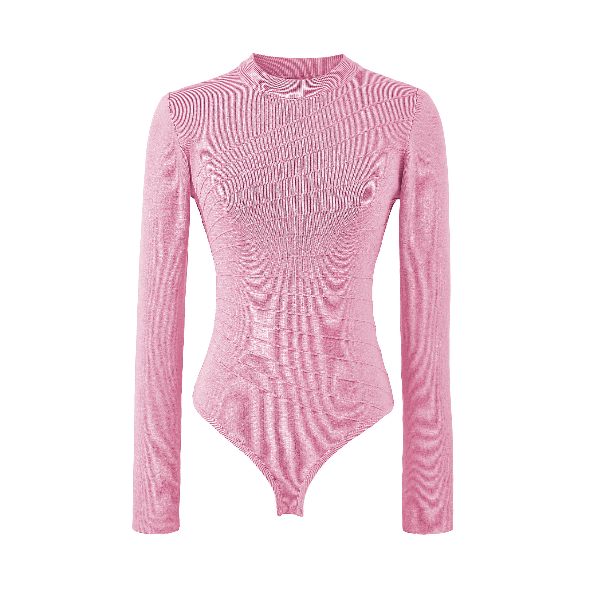 Herringbone Texture Long Sleeve Mock Neck Knit Bodysuit Women Slim Fit Base Layer
