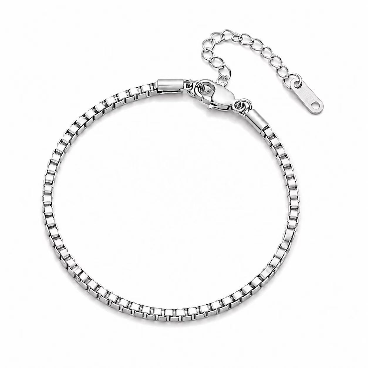 Stainless Steel Silver 3 Piece Set Bracelet Snake Chain Cube Link Jewelry for Men Women - Image 6