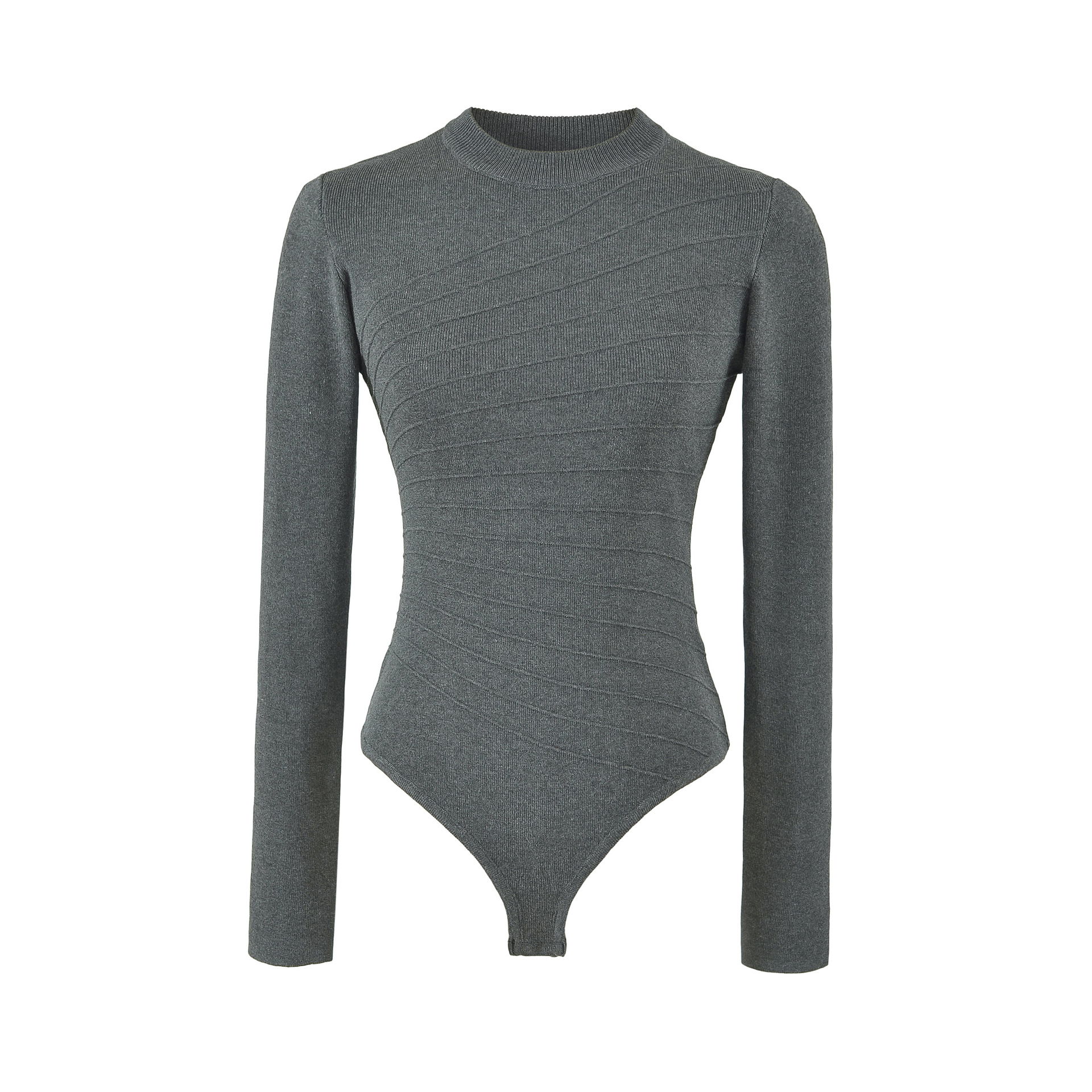 Herringbone Texture Long Sleeve Mock Neck Knit Bodysuit Women Slim Fit Base Layer - Image 4