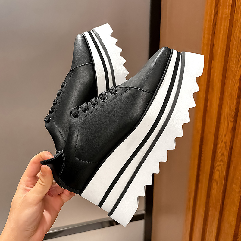 British Style Thick Platform Square Toe Wedge Heel Waterproof Platform Striped Platform Sole Tied Women's Single Shoes - Image 5