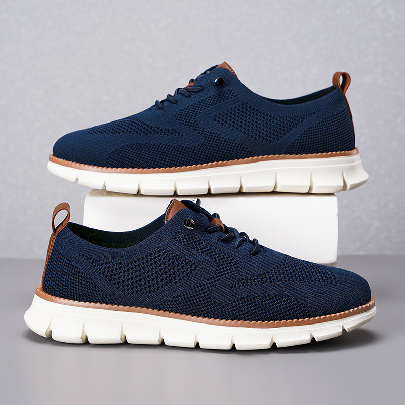 Lightweight lace up casual men's shoes breathable fly woven men's size - Image 11