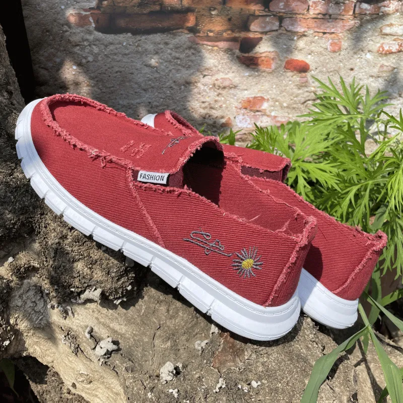 Raw Edge Round Toe Embroidery Flat Slip-Ons - Image 5