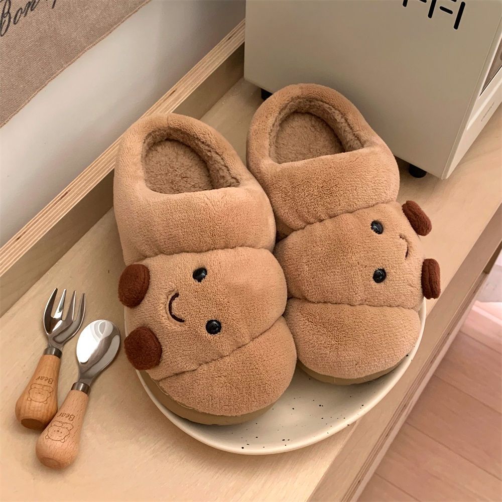 Men's and Women's Winter Cotton Slippers for Home, Couple Cute Croissant Bread - Image 2