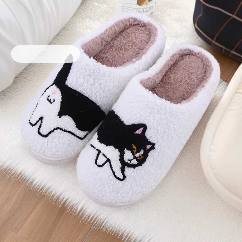 Home plush thick cartoon cow cat cute cotton slippers for women - Image 2