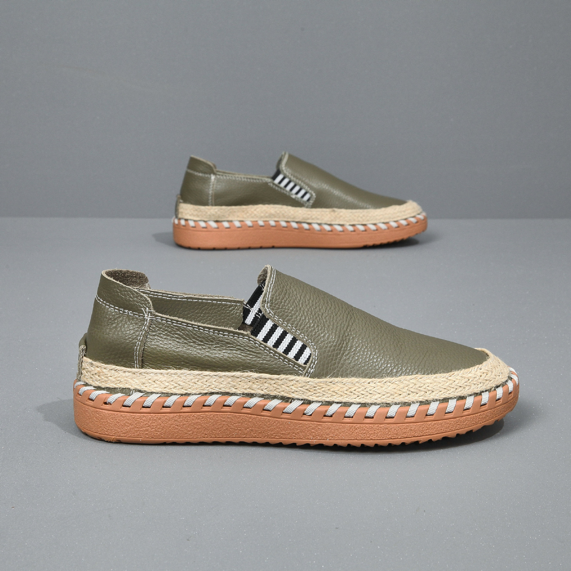 Handmade leather sewn massage shoe toe layer cowhide casual fisherman one foot men's shoes - Image 13