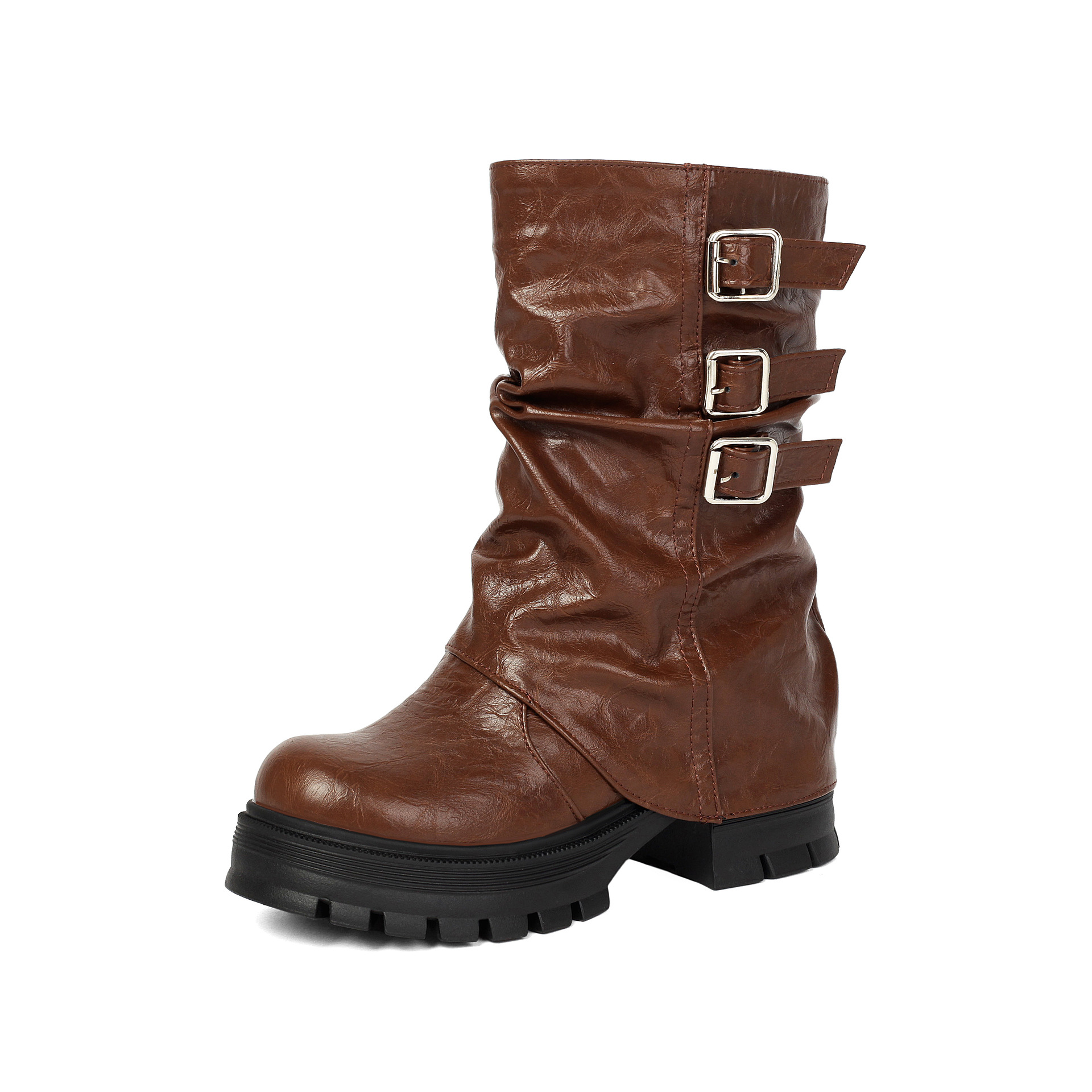 Autumn and winter thick soled high-heeled low cut women's boots with punk style leg cuffs and boots - Image 5