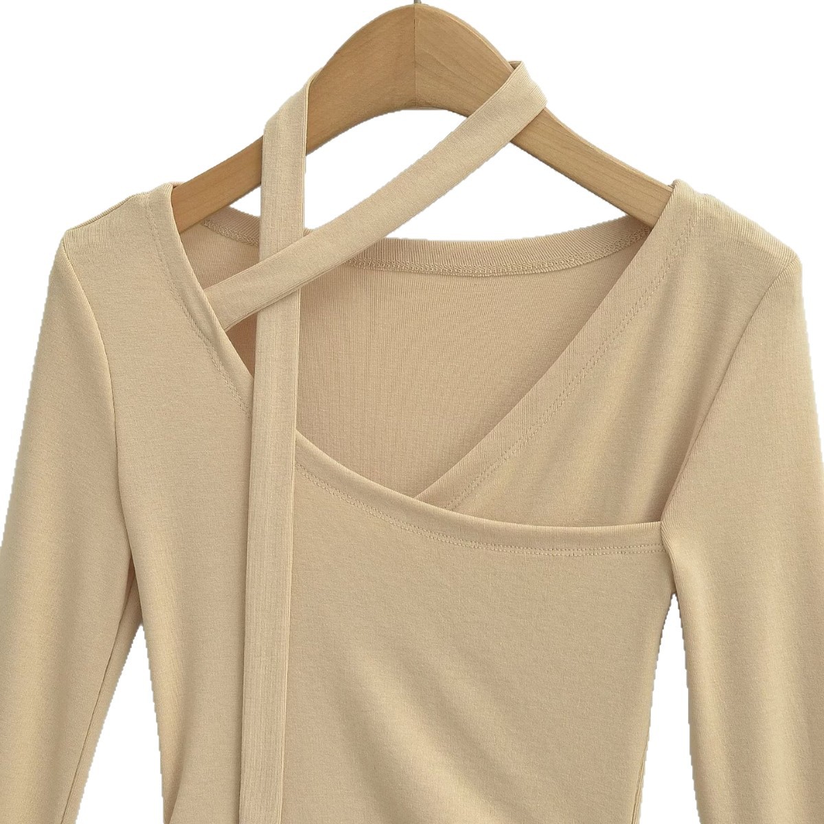 Long Sleeve V-Neck Tie Flare Sleeve Ruched Waist Top - Image 5