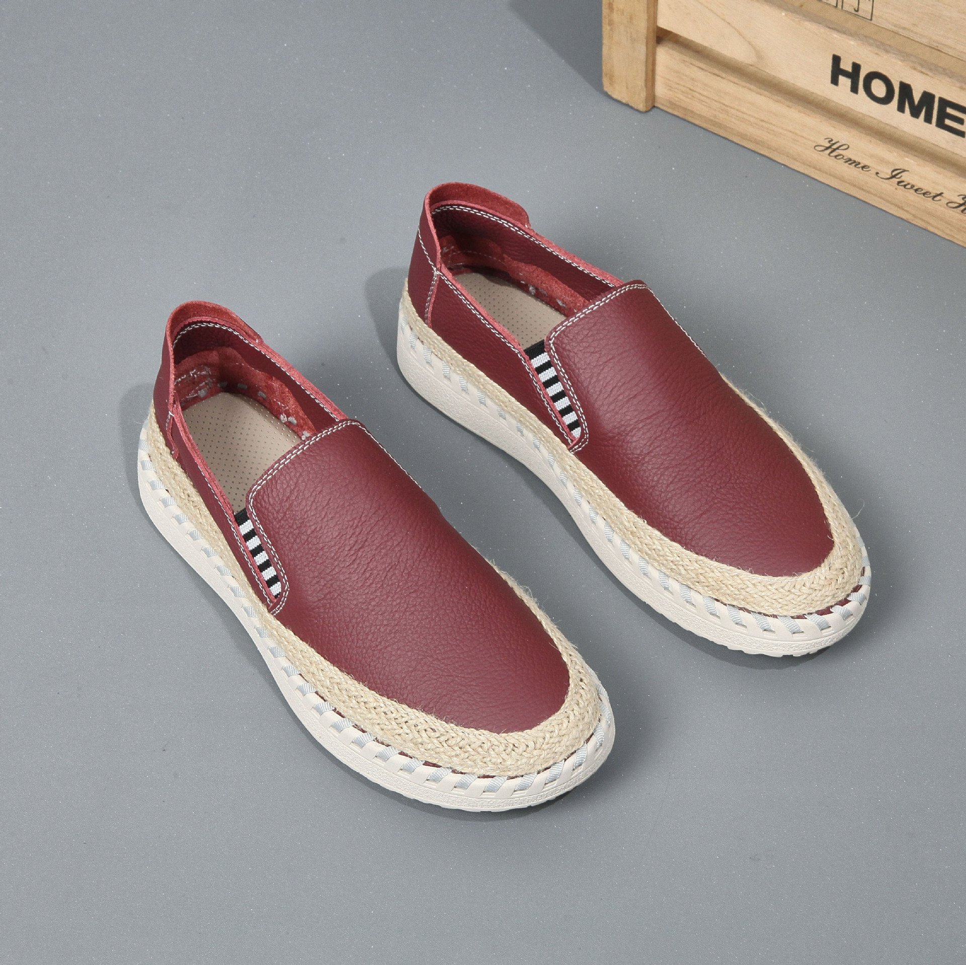 Handmade leather sewn massage shoe toe layer cowhide casual fisherman one foot men's shoes - Image 8