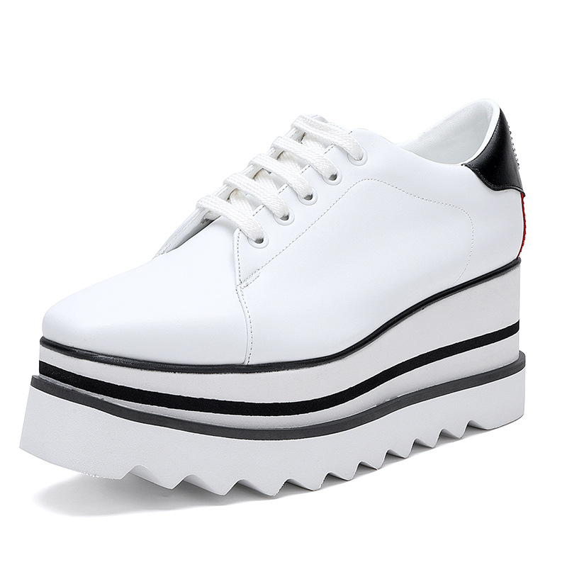 British Style Thick Platform Square Toe Wedge Heel Waterproof Platform Striped Platform Sole Tied Women's Single Shoes - Image 4