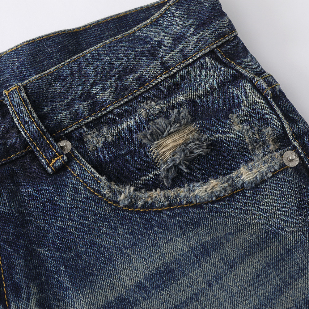 Men's Vintage Washed Wide Leg Jeans, Punk Street Casual Dad Pants, Hand-Distressed Loose Straight Trousers - Image 3