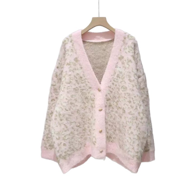 Leopard print cardigan loose sweater