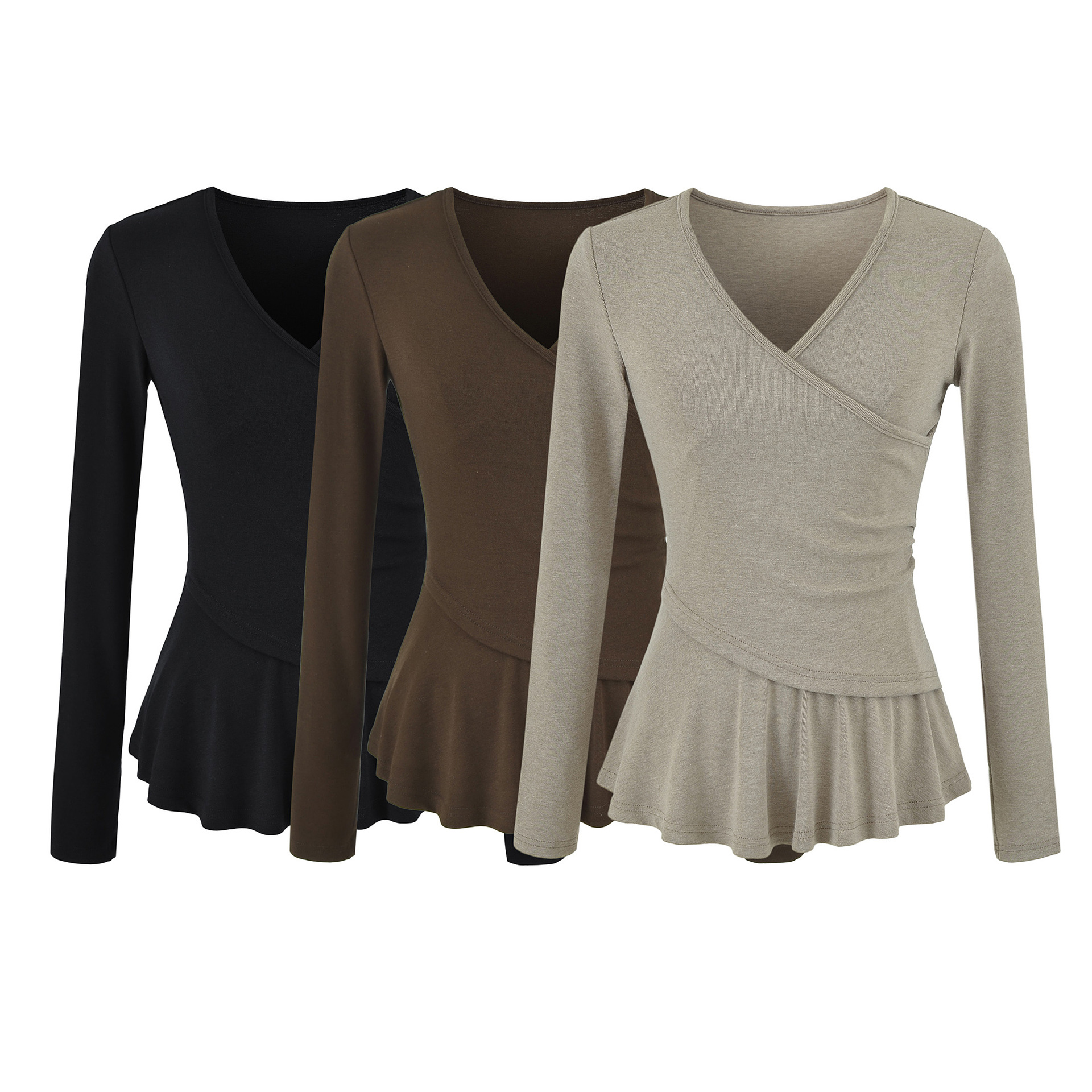 Long Sleeve Cross V-Neck T-Shirt and Elastic Waist Drape Wide Leg Pants Two Piece Set - Image 2