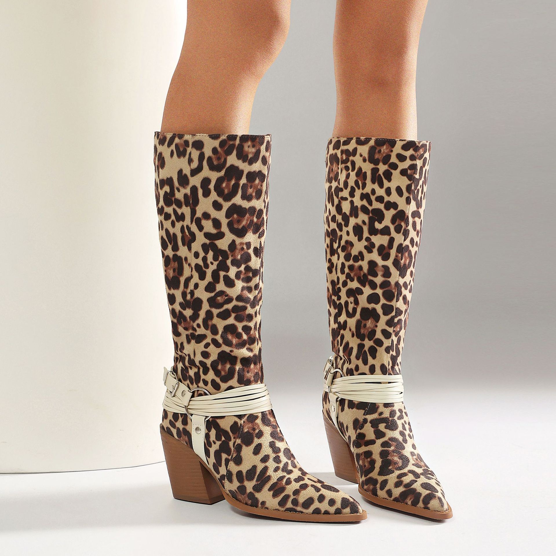 Western Style High Heel Boots for Women, Chunky Heeled, Pointed Toe, Over-the-Knee, Belt Buckle Detail Made to order, ships in 7 days - Image 4