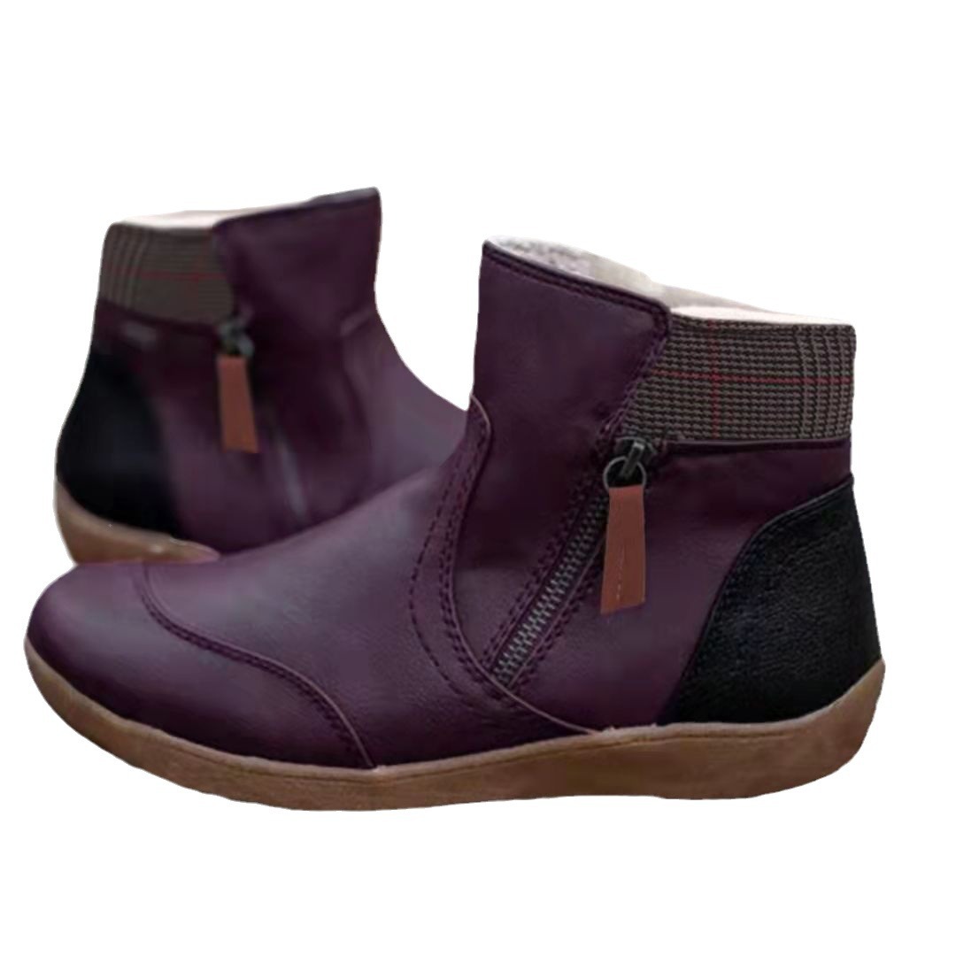 Zipper flat bottom casual snow boots cotton boots thick sole - Image 5