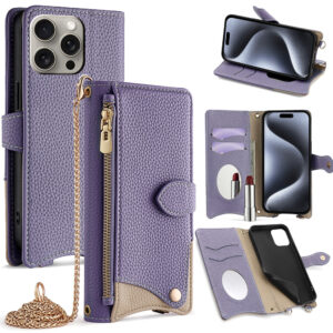Makeup mirror Apple 17 Promax crossbody phone case suitable for iPhone 15 stand 16 card insertion 13 phone case