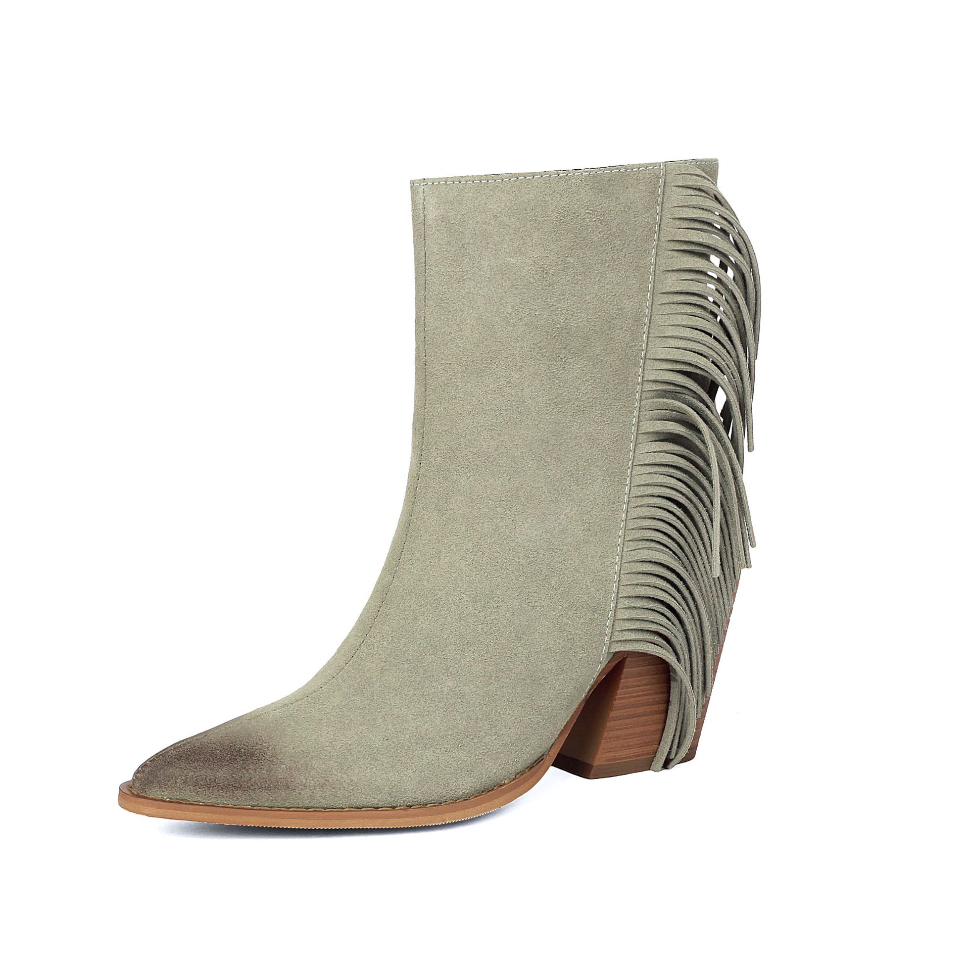 Western Style Ankle Boots for Women, Pointed Toe with Tassel, Chunky High Heel Made to order, ships in 7 days - Image 5