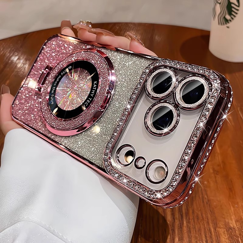 Crystal Glitter Magnetic Mount Bracket for iPhone 17 Pro Max Phone Case with Lens Film, Anti-drop Protection for Apple iPhone 16, 15 - Image 5