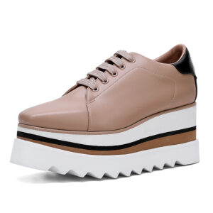 British Style Thick Platform Square Toe Wedge Heel Waterproof Platform Striped Platform Sole Tied Women's Single Shoes