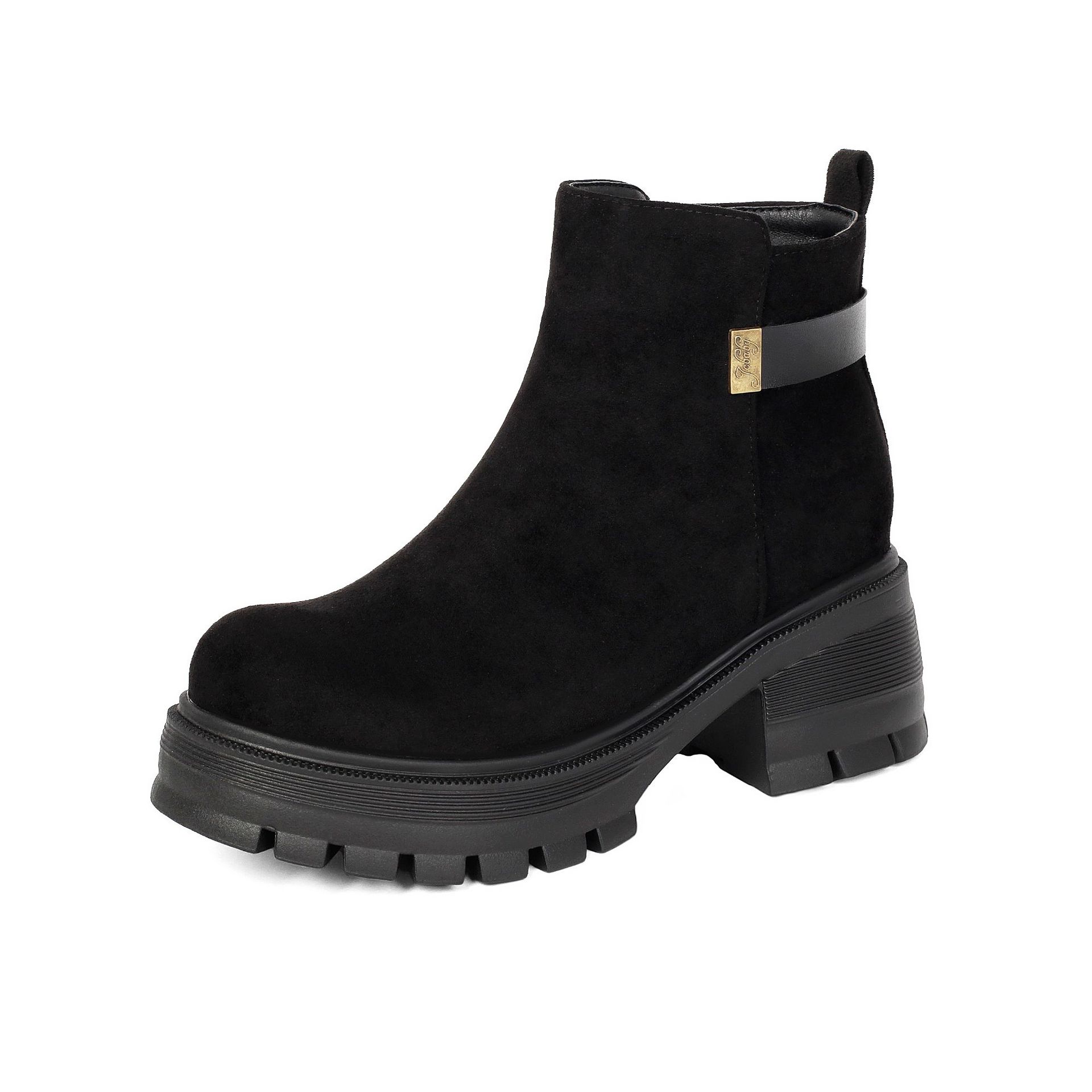 Autumn Winter High Heel Thick Sole 40-43 Large Size Side Zipper Suede Low Cuff Ankle Boots - Image 6
