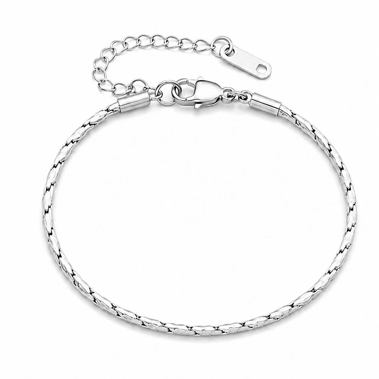 Stainless Steel Silver 3 Piece Set Bracelet Snake Chain Cube Link Jewelry for Men Women - Image 8