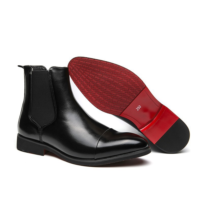 Pointed toe men's boots high top leather shoes red soles Martin boots British casual - Image 5